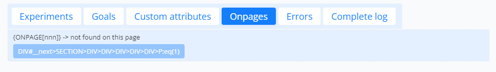 The On pages tab of the Debugger