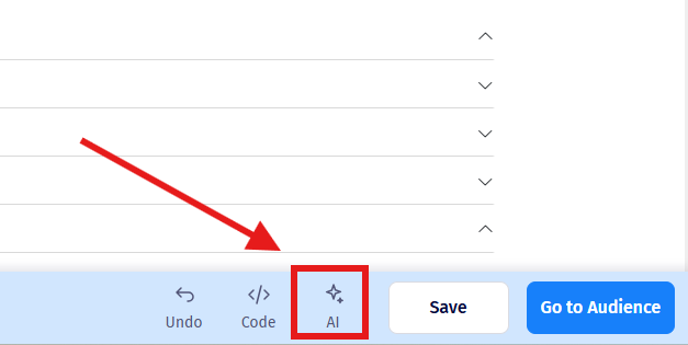The AI icon in the Visual Editor's bottom toolbar, highlighted.